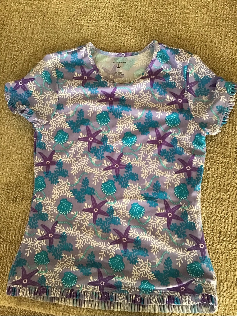 Lands' End Purple & Teal Sea Life Short Sleeve Tee Girls 14